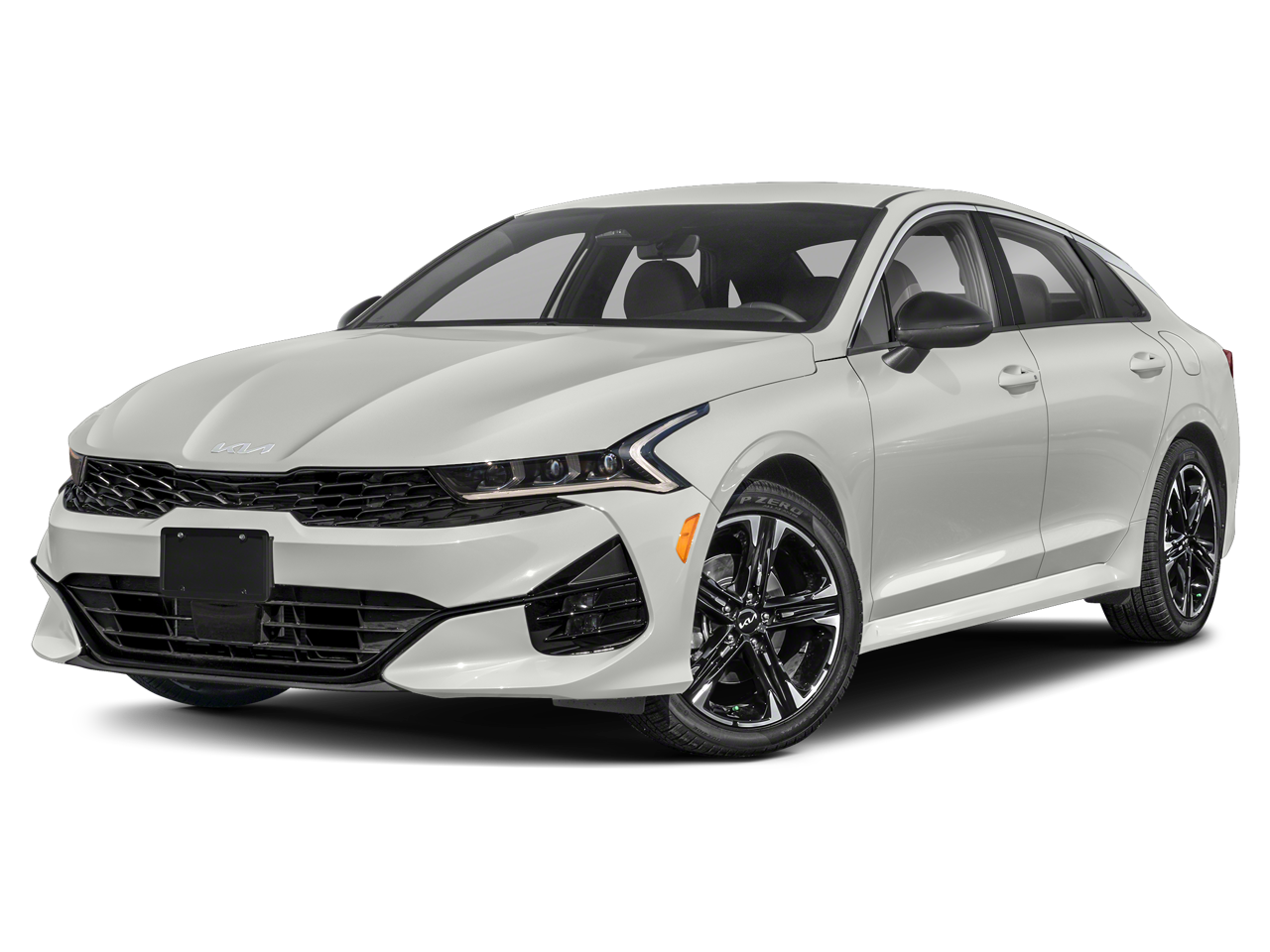 2023 Kia K5 GT-Line in Glacial White Pearl — front three-quarter view