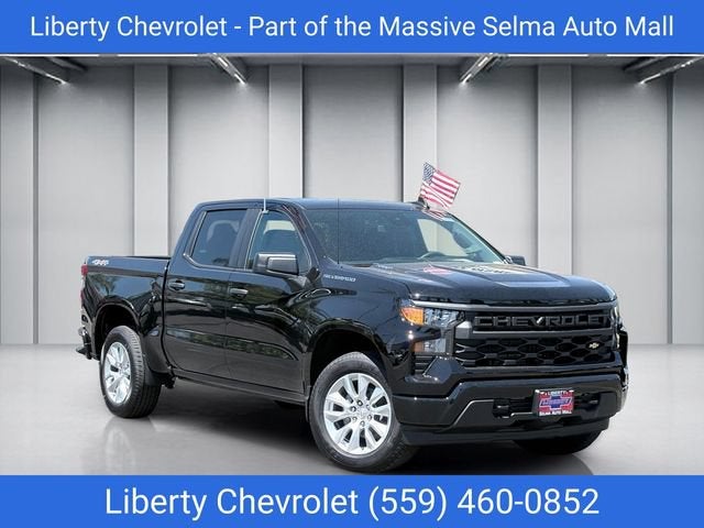 2026 Chevrolet Silverado 1500 Custom in Black — front three-quarter view