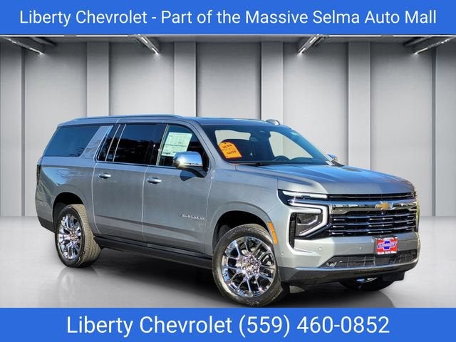 2026 Chevrolet Suburban Premier in Sterling Gray Metallic — front three-quarter view