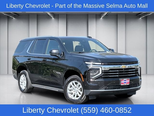 2025 Chevrolet Tahoe LT in Black — front three-quarter view