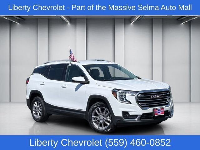 2023 GMC Terrain SLT in Summit White — front three-quarter view
