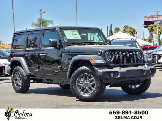 2024 Jeep Wrangler WRANGLER 4-DOOR SPORT S in Black Clear-Coat Exterior Paint — front three-quarter view
