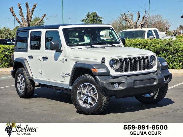 2026 Jeep Wrangler WRANGLER 4-DOOR SPORT S in Bright White Clear-Coat Exterior Paint — front three-quarter view