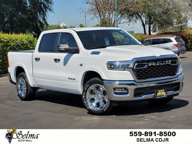 2026 RAM Ram 1500 RAM 1500 BIG HORN CREW CAB 4X4 5'7' BOX in Bright White Clear-Coat Exterior Paint — front three-quarter view