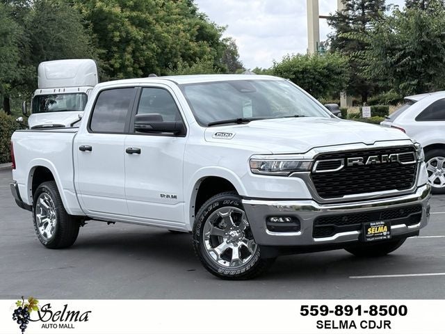 2026 RAM Ram 1500 RAM 1500 BIG HORN CREW CAB 4X4 5'7' BOX in Bright White Clear-Coat Exterior Paint — front three-quarter view