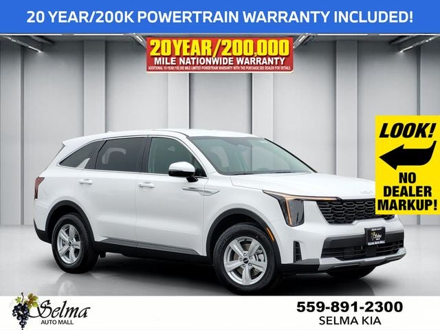 2026 Kia Sorento LX in Glacial White Pearl — front three-quarter view