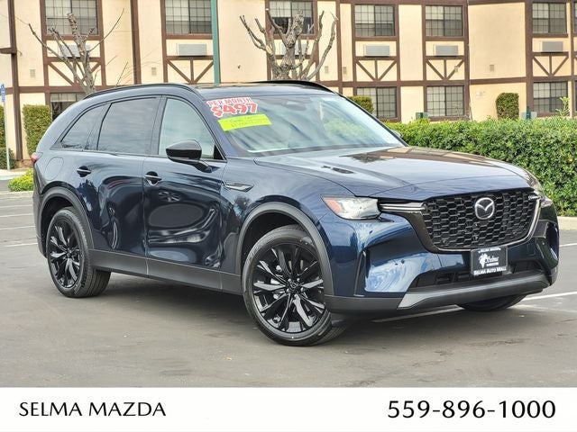 2026 Mazda Mazda CX-90 Plug-In Hybrid Premium Sport AWD in Deep Crystal Blue Mica — front three-quarter view