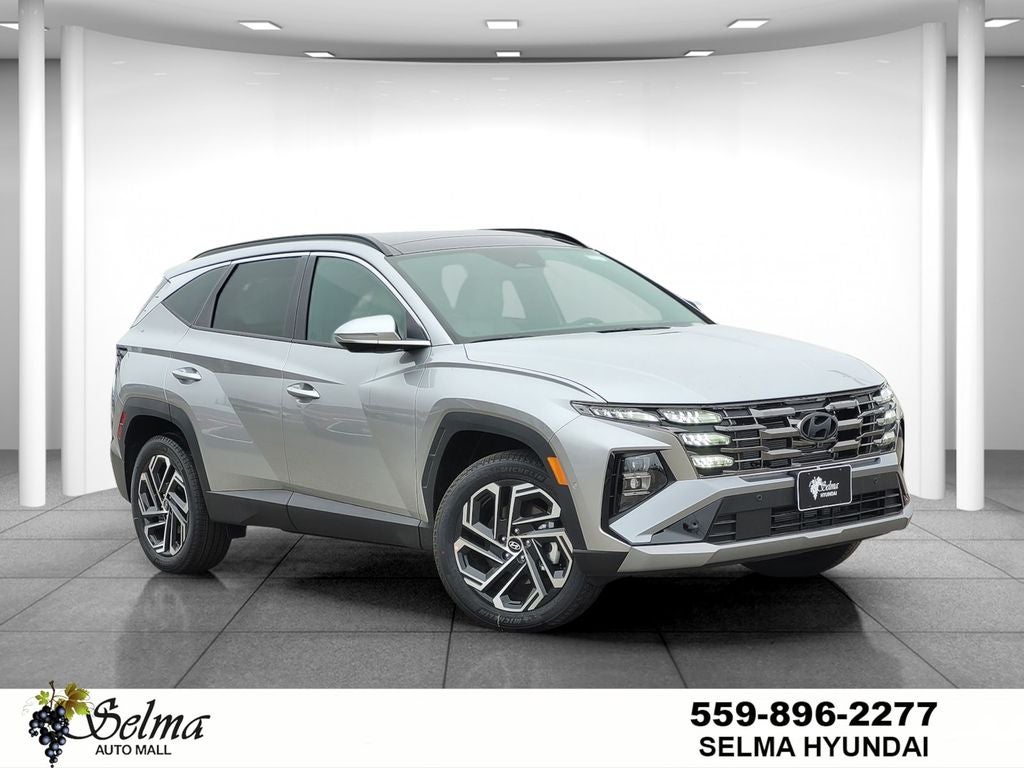 2026 Hyundai Tucson Limited in Shimmering Silver — front three-quarter view