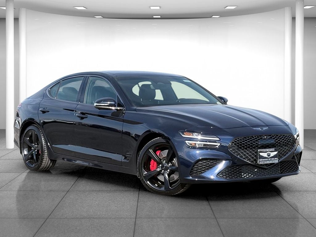 2026 Genesis G70 3.3T SPORT PRESTIGE in Capri Blue — front three-quarter view