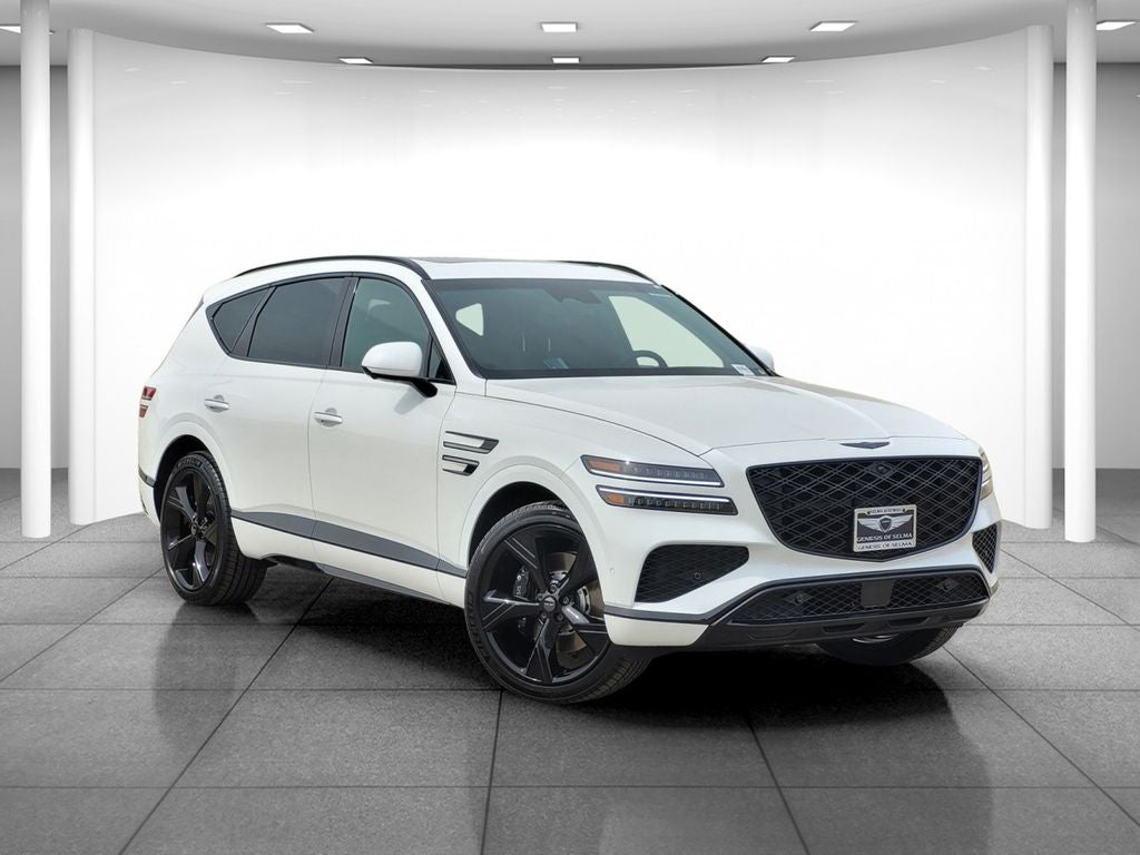 2026 Genesis GV80 2.5T PRESTIGE BLACK in White — front three-quarter view