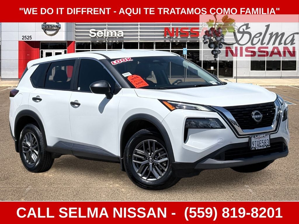 2023 Nissan Rogue S in Glacier White — front three-quarter view